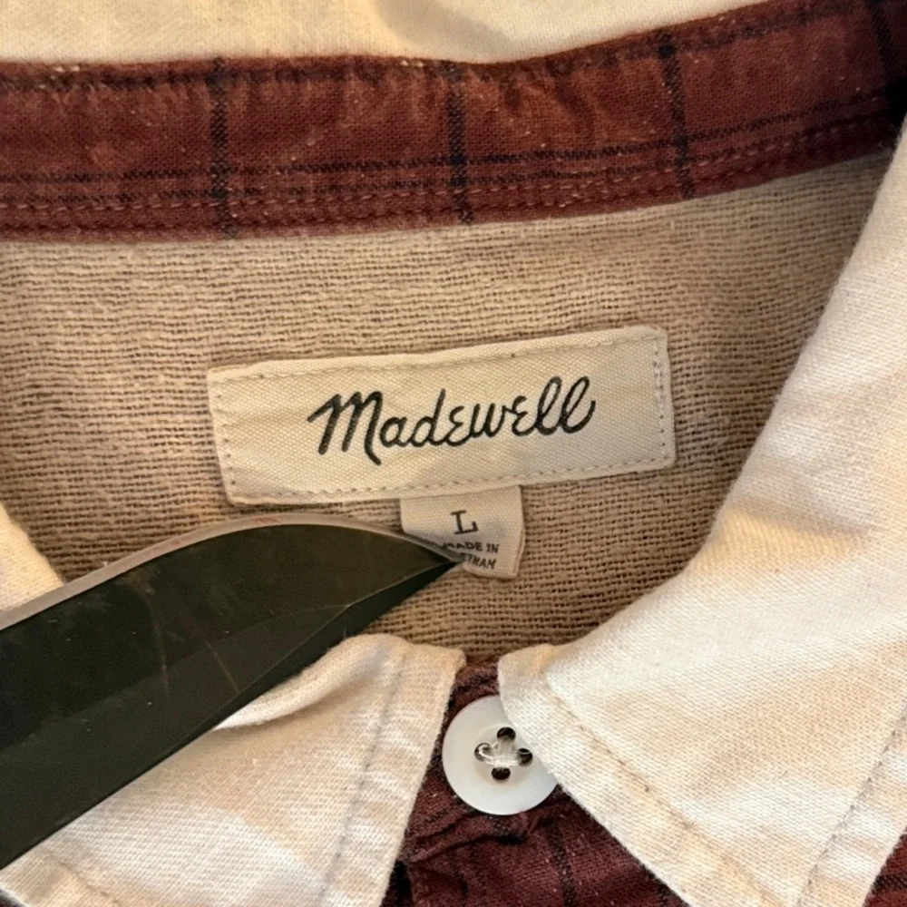 Madewell Burgundy Check Rugby Polo with Cream Collar - Picture 2 of 7